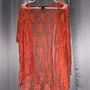 Sheer Lace Kimono Cardigan in Rust